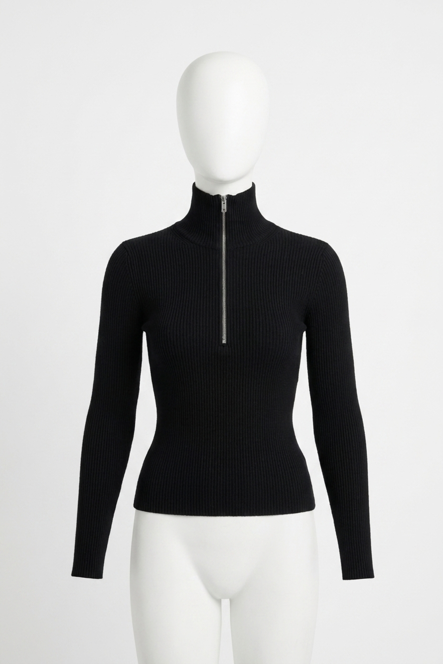 NEW IRO ambra half zip ribbed sweater in black